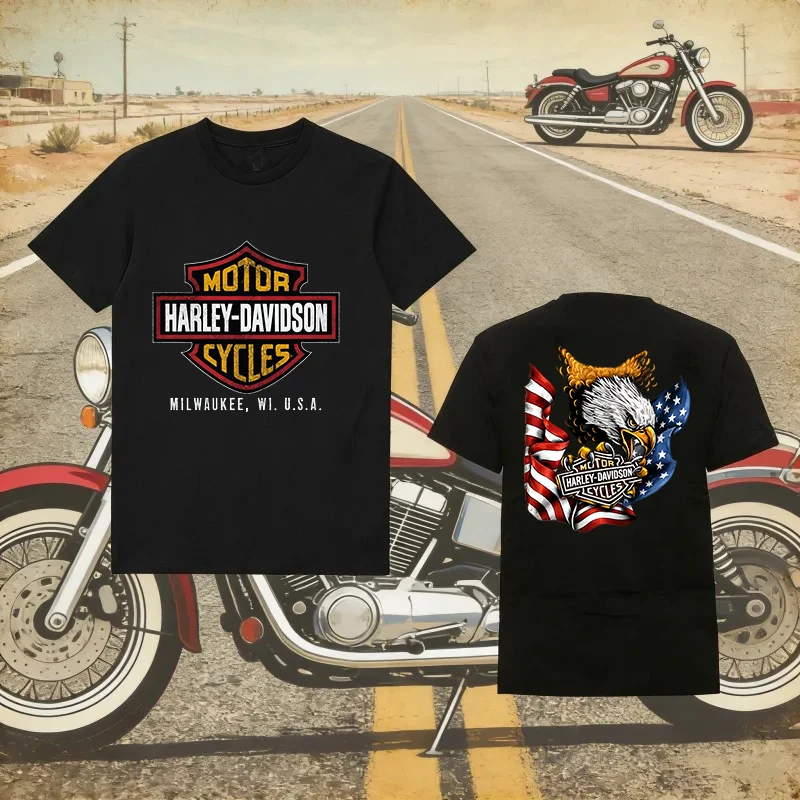 Neues Harley Davidson Motorrad-T-Shirt, Sommer-T-Shirt für Herren und Damen, Baumwolle, bedruckt, atmungsaktiv, für Damen, Outdoor-Sport, Fitness-Tops
