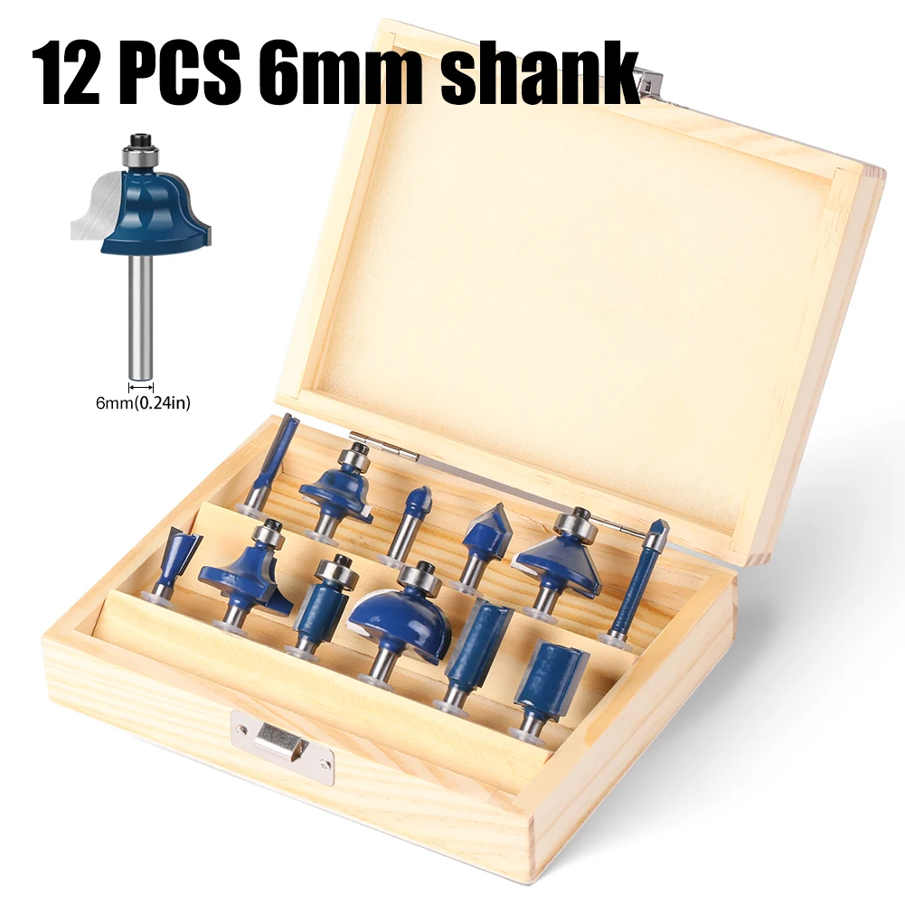 6mm Shank Router Bit Woodworking Tools Engraving Machine Sturdy 12Pcs Wood Box Milling Cutter Set