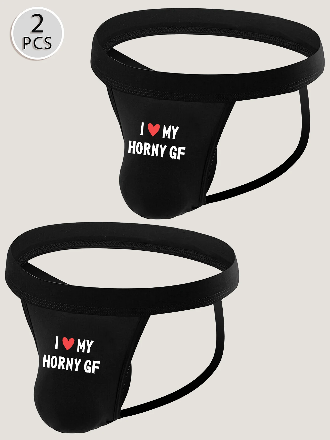

2pcs Men's V-Back String Thong - I LOVE MY HORNY GF - Sissies V-string Sexy Low Rise Backless Thong