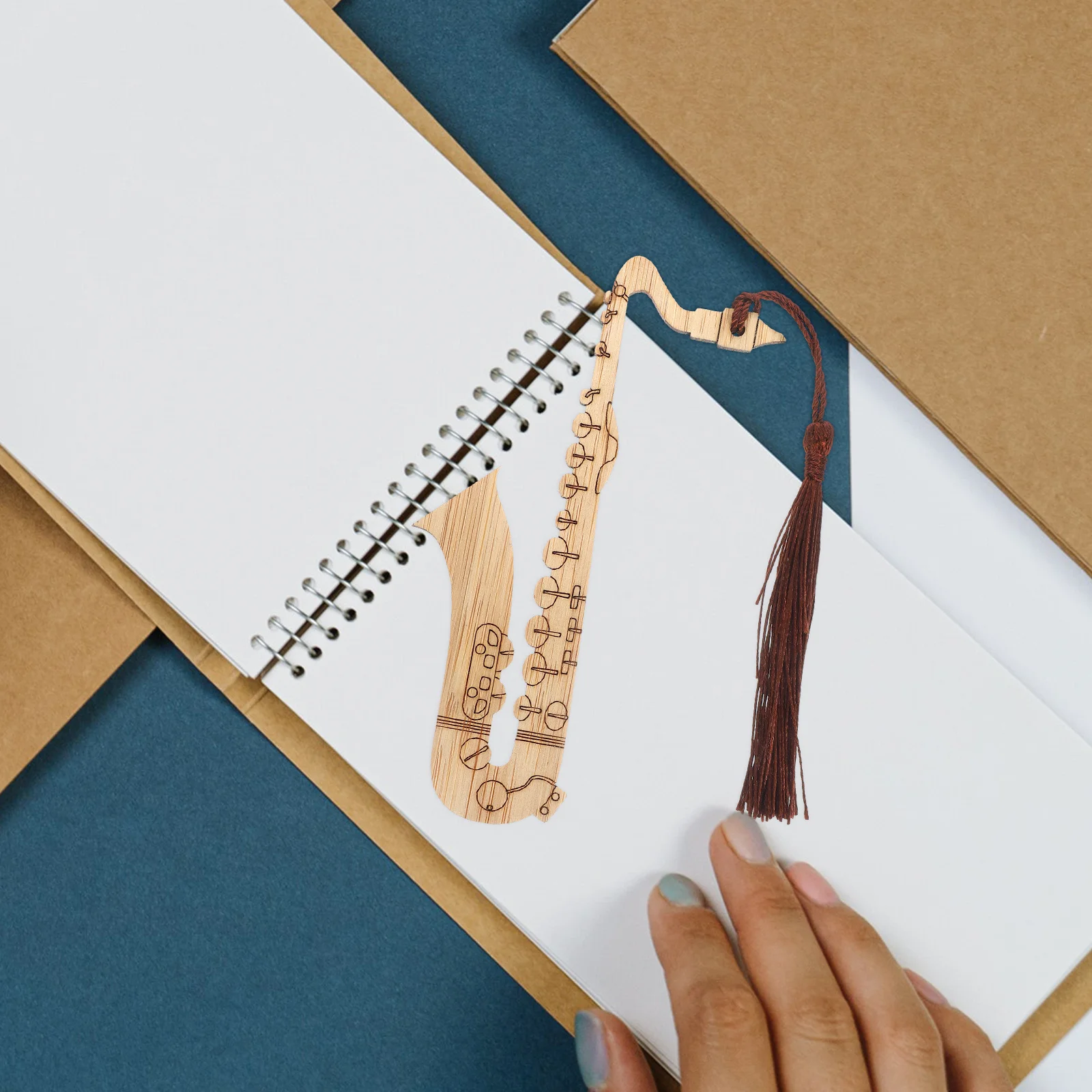 

4Pcs Saxophone Shape Bamboo Bookmarks Tassel Design Reading Page Markers Decorative Gifts Bulk Bookmarks for Adults