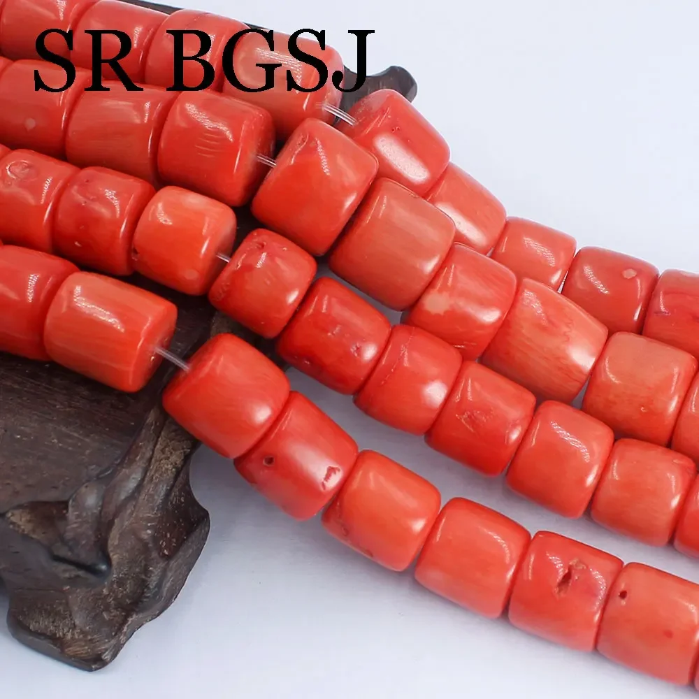 Column Orange Sea Bamboo Coral Beads Exquisite Cylindrical Shape Loose Beads for Making DIY Jewelry Accessories 15\