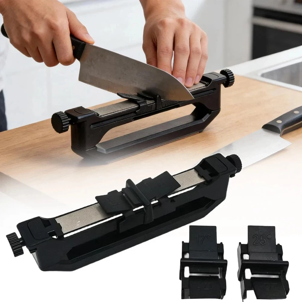 Aiguiseur de couteaux de cuisine manuel avec système de guidage d'angle, outil de cuisine multifonctionnel, 3 réglages d'angle 15, 17, 25 degrés pour tous types de couverts, utilisation domestique.