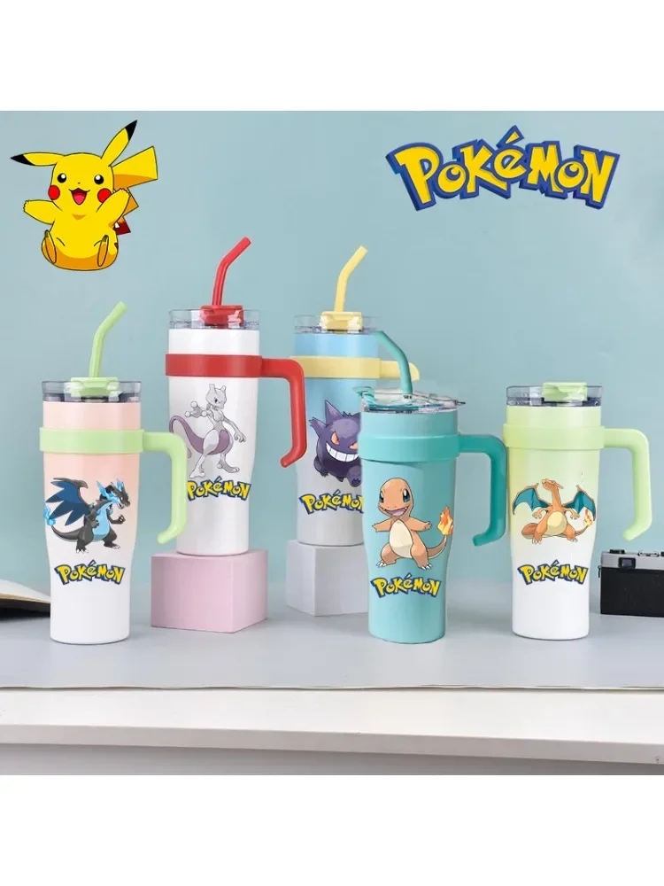 Cartoon Anime 1200mL Pokemom Portable Stainless Steel Ice King Large Capacity Insulated Cup Outdoor Sports Water Bottle