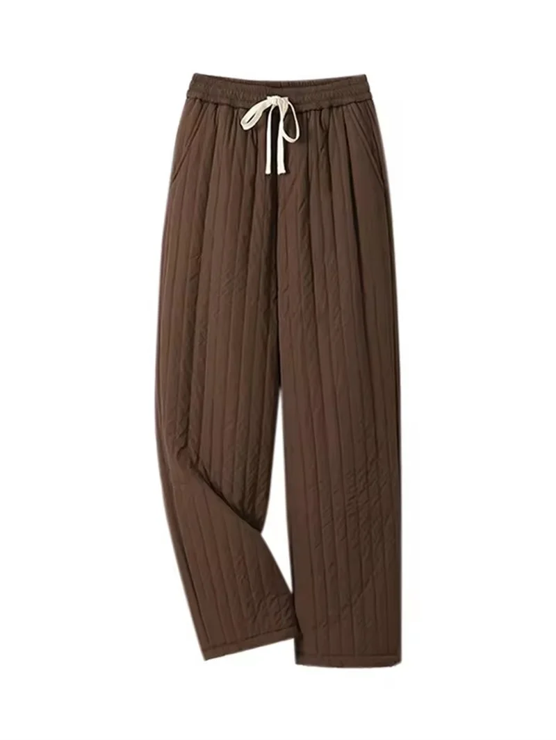 Winter New Drawstring Elastic Waist Slimming Versatile Anti Cold casual Pants Retro Clip Cotton Warm Wide Leg Pants Women's