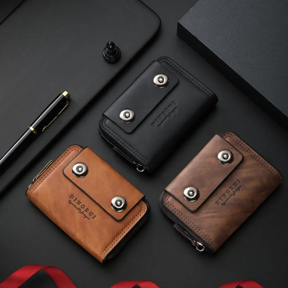 

Fashion Zipper Three Fold Wallet Solid Color Multifunctional Men Card Holder Coin Purse Short Wallet Business Clutch Bag Travel