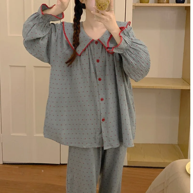 بيجامة قطنية سحابة للنساء - مجموعة ملابس منزلية للربيع والخريف وصلت حديثًا على الطراز الكوري بأكمام طويلة وبنطلون #4