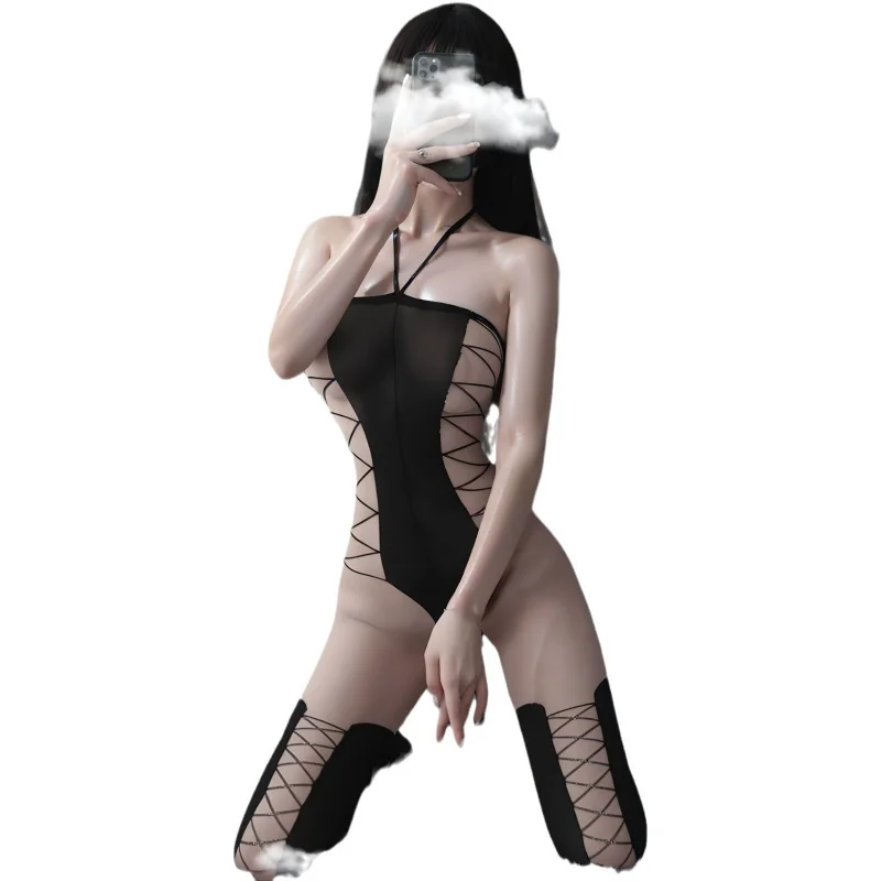 Lingerie Stockings Open Crotch Strap Jumpsuit Hand-Tear Temptation Fishnet Passionate Sheer Outfit sexy adult porn Corset fetish
