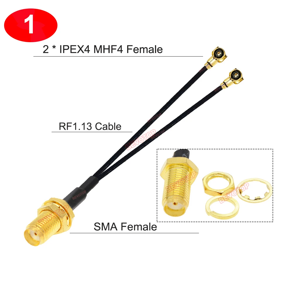 Imagem -02 - Bevotop-y tipo Splitter Cabo Pigtail rf Coax Extensão Jumper Macho para Fêmea Mh4 Ipex4 Rf1.13 Rp-sma Sma 100 Pcs Lot