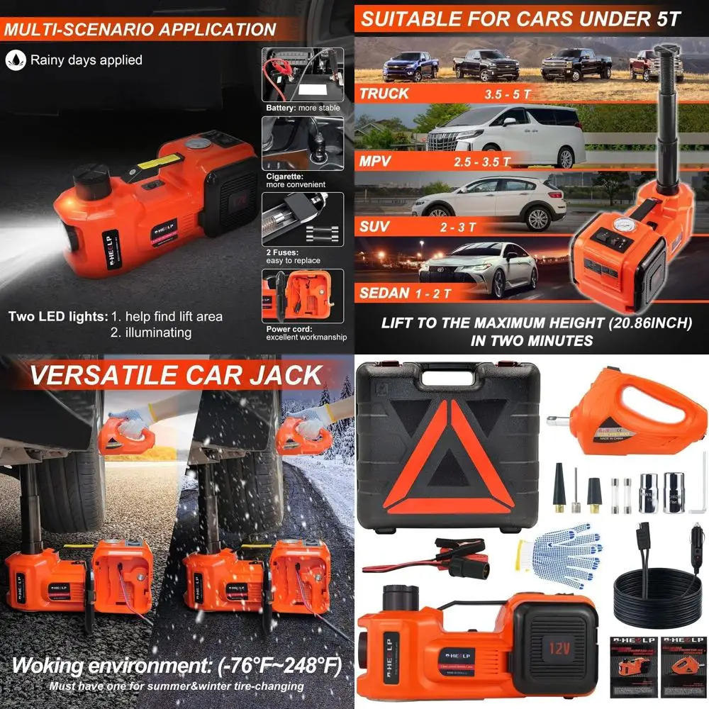 

12V 5-Ton Hydraulic Car Jack Kit for SUV, Sedan, and Trucks - Tire Change Tool with Electric Impact Wrench