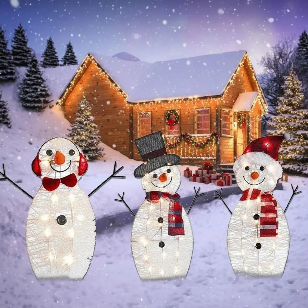 2D Acrylic Christmas Snowman Yard Garden Decoration With LED Light Glowing Snowman Xmas Home Outdoor Yard Decorations Ornament