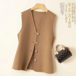 Woolen Vest Women's V-neck Small Fragrance Style New Autumn and Winter Woolen Sleeveless Fashionable Solid Color Vest Tops