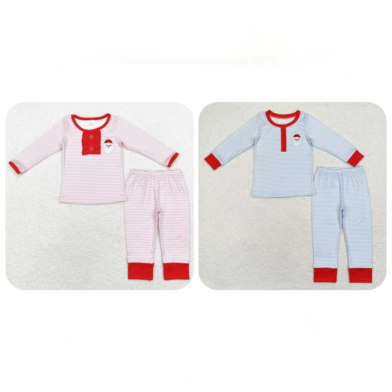 

Wholesale Toddler Kid Christmas Embroidery Santa Set Long Sleeve Stripes Shirt Pants Children Outfit Boy Girl Pajamas Two Pieces
