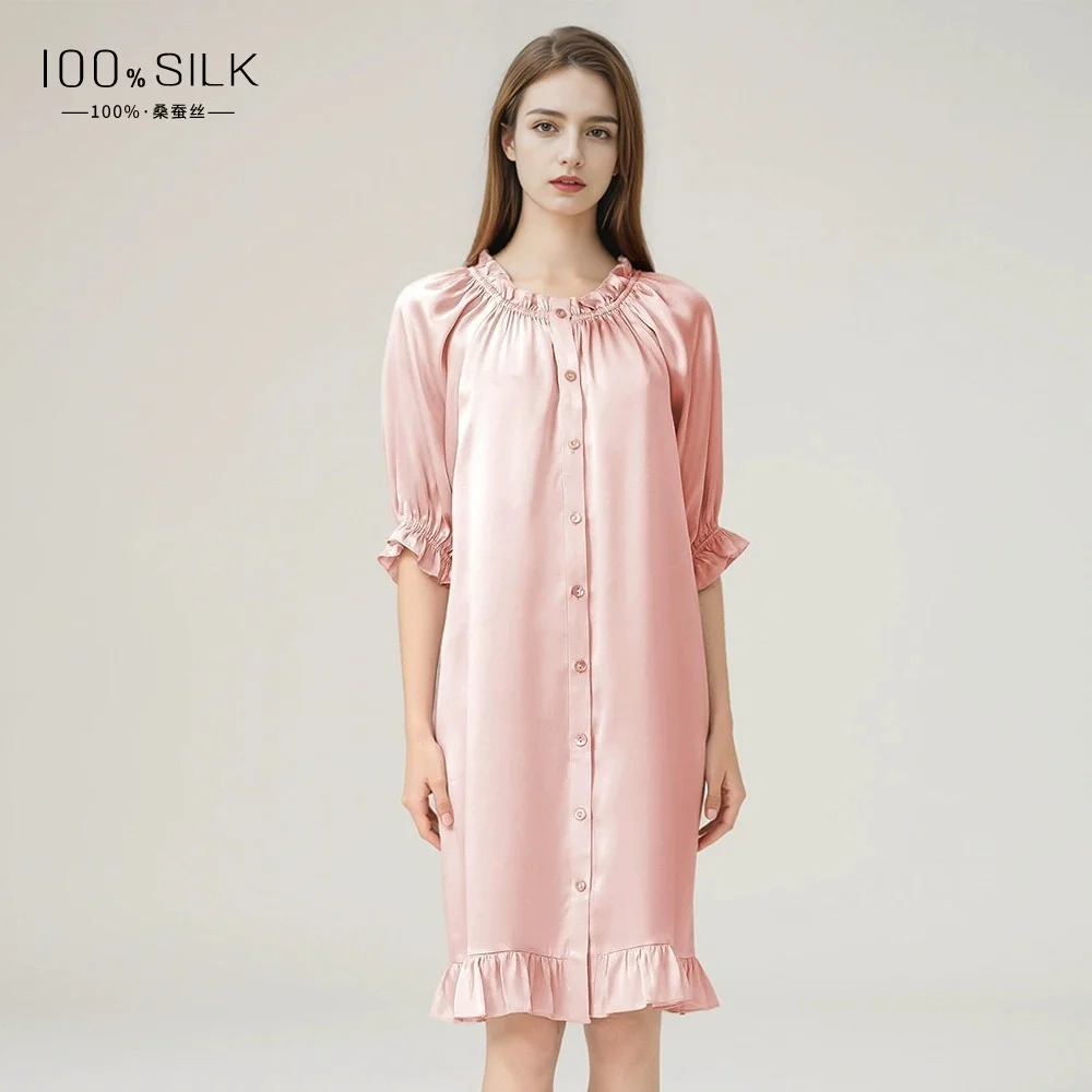 

Summer French-style Silk Nightdress for Women, 100% Mulberry Silk, High-end Feel, Loose and Comfortable, Suitable as Both Dress