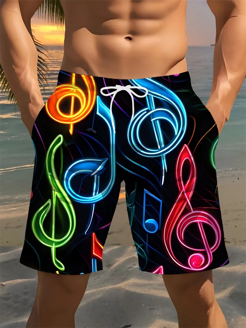 New Fashion Musical Notes Graphic Men Trunks Beach Board Shorts Summer Casual Quick Dry Swim Summer Men Shorts Dropshipping