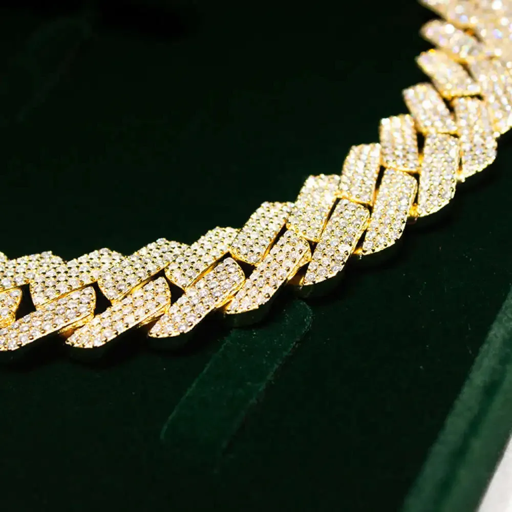 

Hip Hop Men Jewelry 925 Silver 18k Gold Plated 15mm 3 Rows Iced Vvs Moissanite Cuban Link Chains