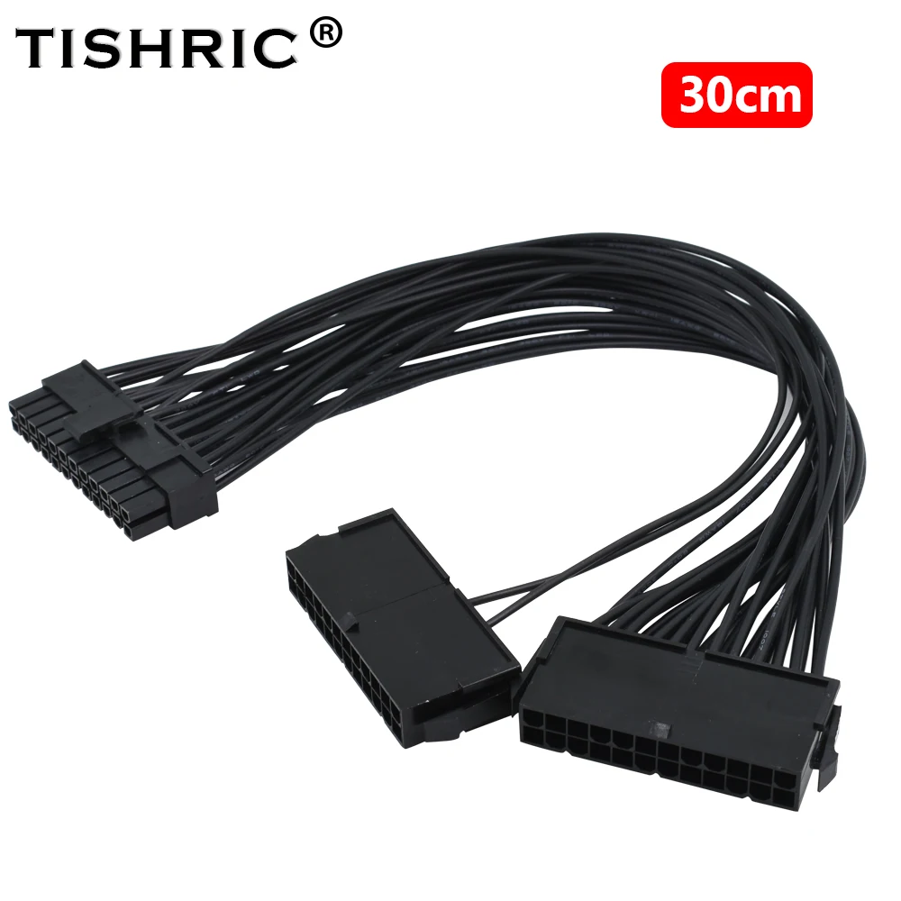 TISHRIC 30CM Dual PSU ATX 24Pin Power Supply Synchronizer Male to Female ATX Mining Supply Sync Starter ADD2PSU Riser For GPU