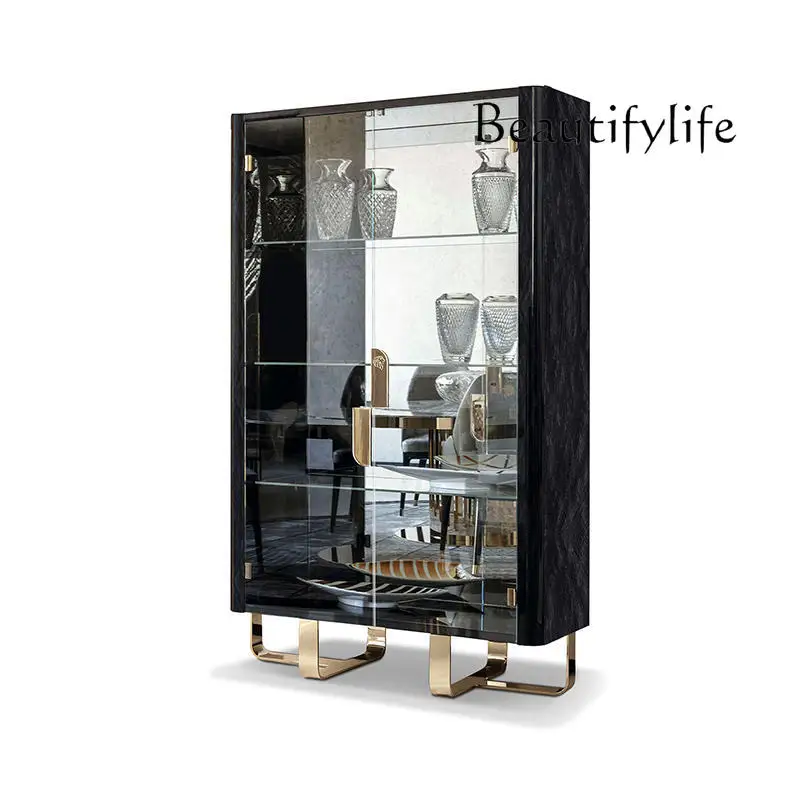 

Italian light luxury glass wine cabinet restaurant against the wall floor wine cabinet stainless steel home