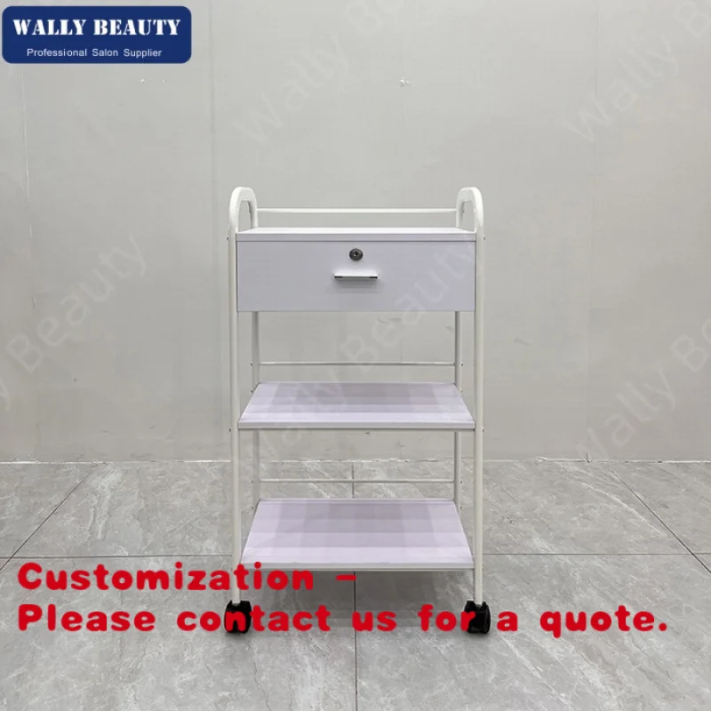 Customize.Wooden 3 Layer Barber Salon Cart Hair Cart Storage Beauty Salon Trolley with Drawer