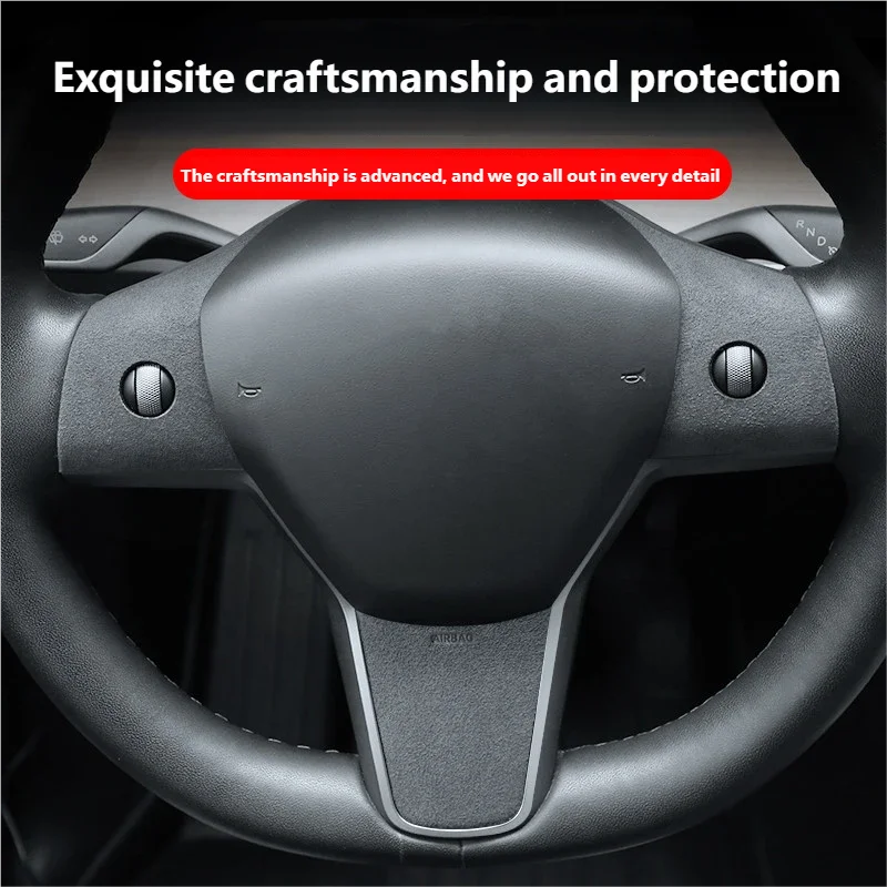 For Tesla Updated Model YL/Y/3 2025 2026  Steering Wheel Panel Suede Sticker Anti-scratch Tumbled Fur Fabric Decorative Sticke