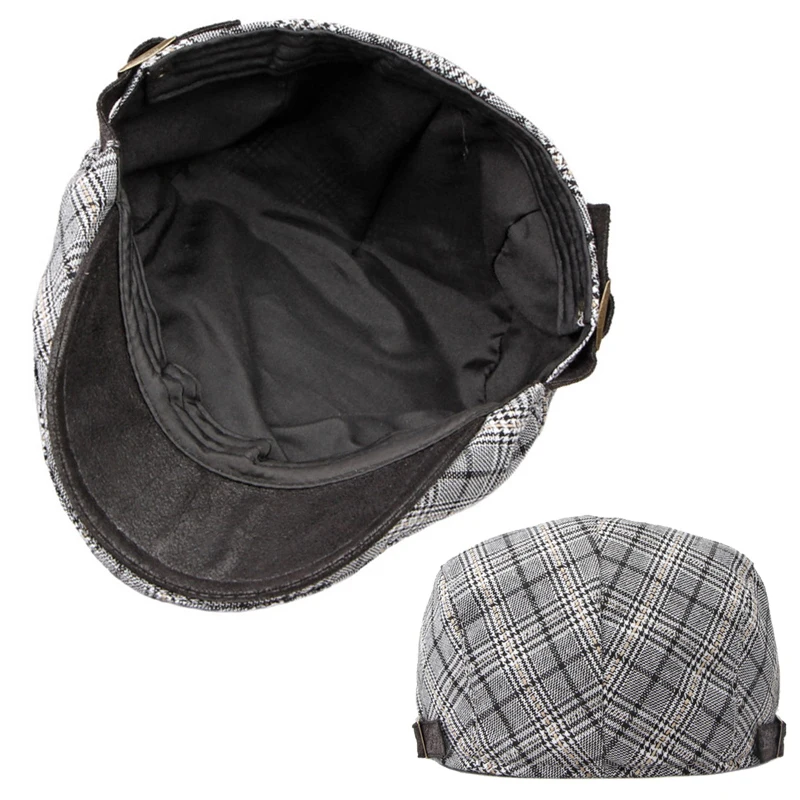 Plaid Flat Cap Berets Men Gatsby Newsboy Hat Women Cabbie Ivy Cap Herringbone Painter Peaked Hat Forward Visor Adjustable