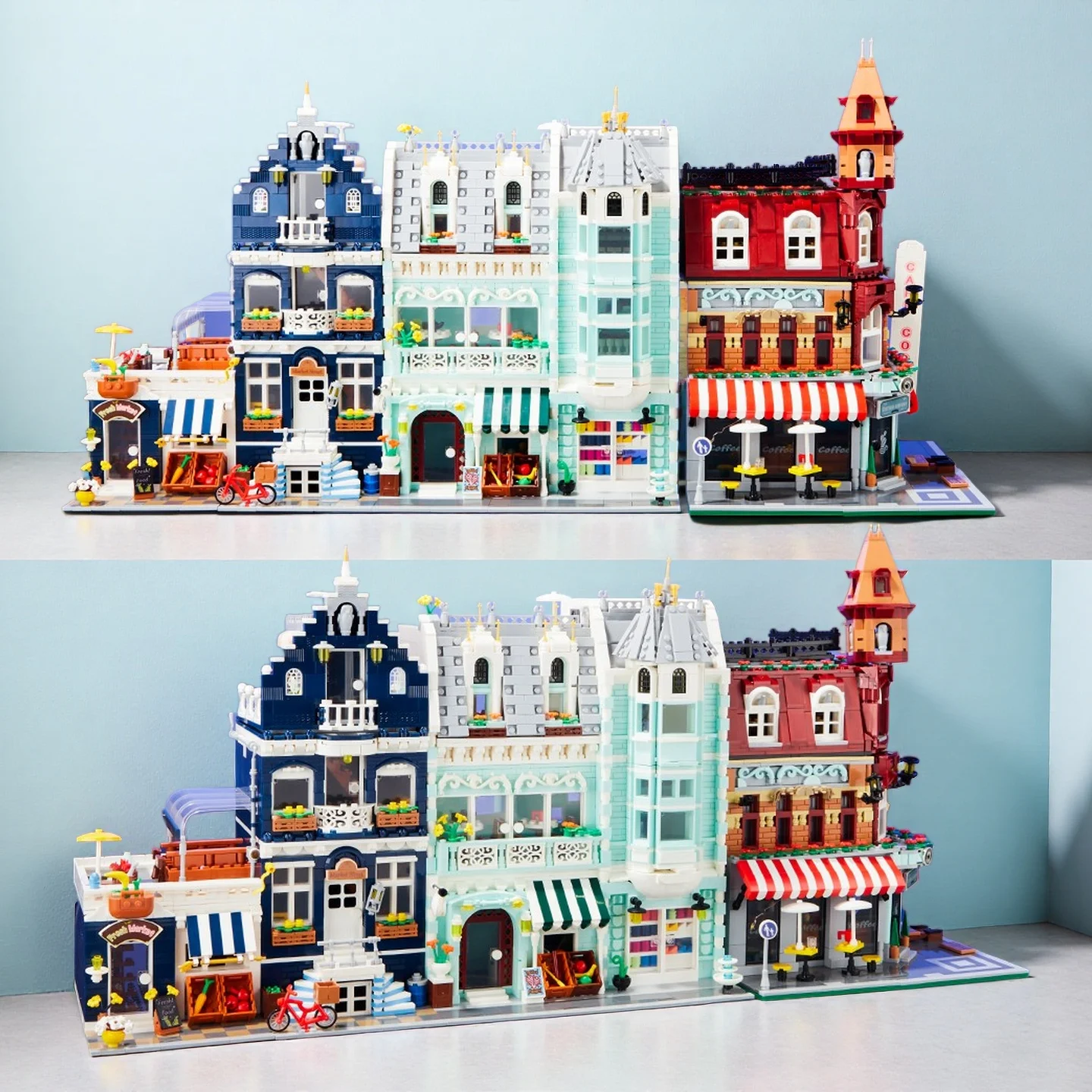 

НОВЫЙ креативный городской пейзаж, строительные кирпичи, комплект MOC, европейский вид на улицу, модель 3 в 1, строительная игрушка, детские подарки на Рождество и день рождения