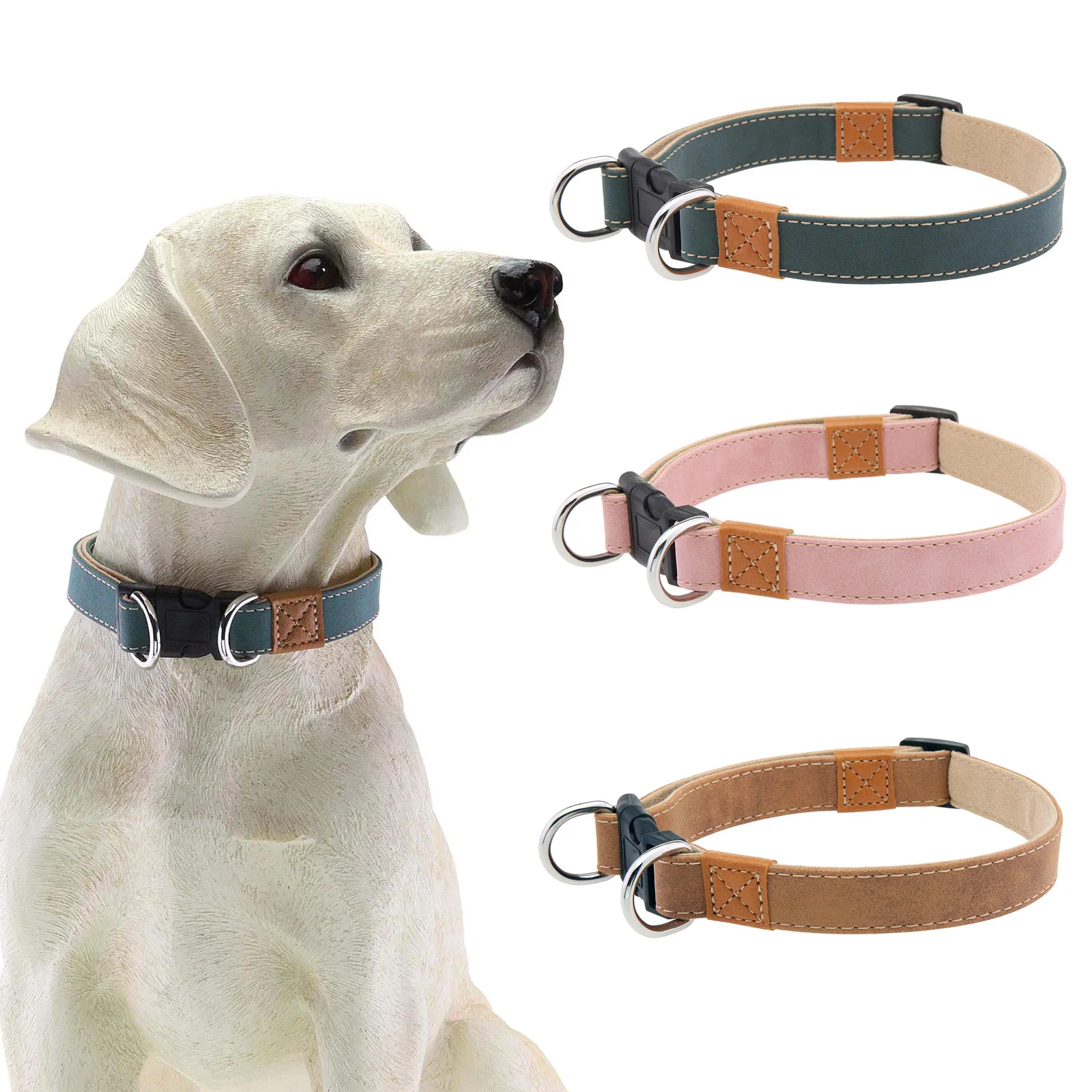 Retro PU Leather Pet Collar with Double Metal D-Ring Design And Precision Sewing Suitable for Large And Medium Dogs Pet Supplies