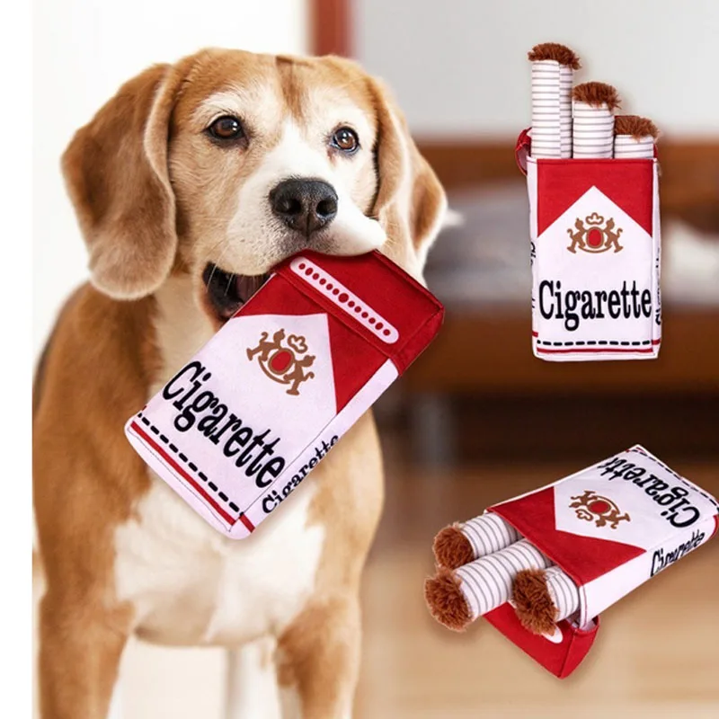 2026Stuffed Raw Dog Bite Toy Joint Cigarette Case Plush Cigar Funny Interactive Puppy Dog Chew Squeak Toys Cigarettes Toy for A