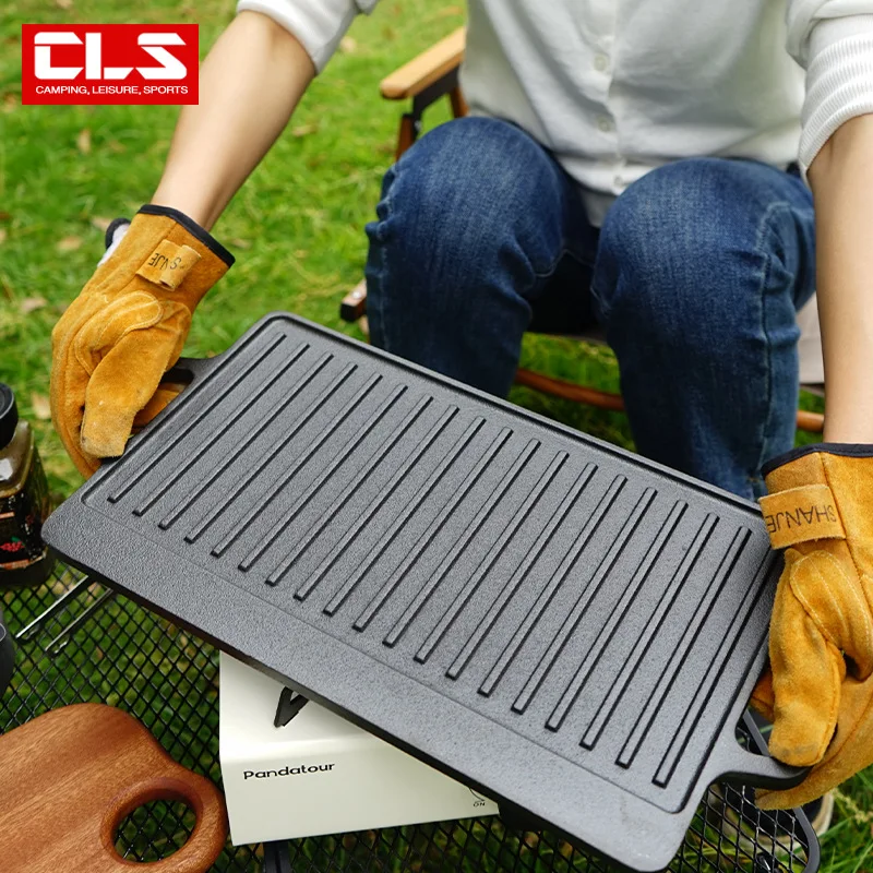 

CLS Outdoor Camping BBQ Tray Korean BBQ Tray Double-sided Teppanyaki Fried Steak Gas Induction Cooker BBQ Trays