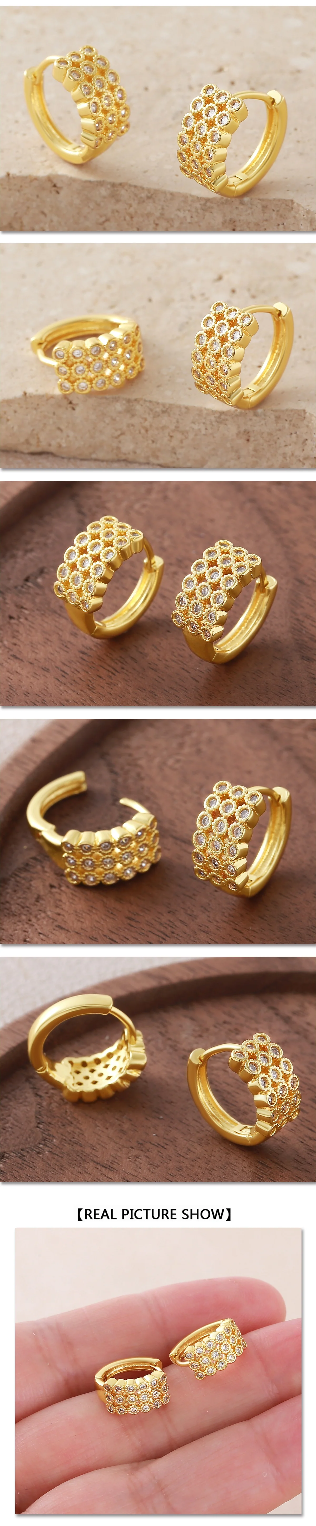 MHS.SUN Neue runde, glänzende, vergoldete Creolen mit kubischen Zirkonia-Steinen, modischer Ohrschmuck für Hochzeit, Party, für Mädchen und Frauen – Detail 18