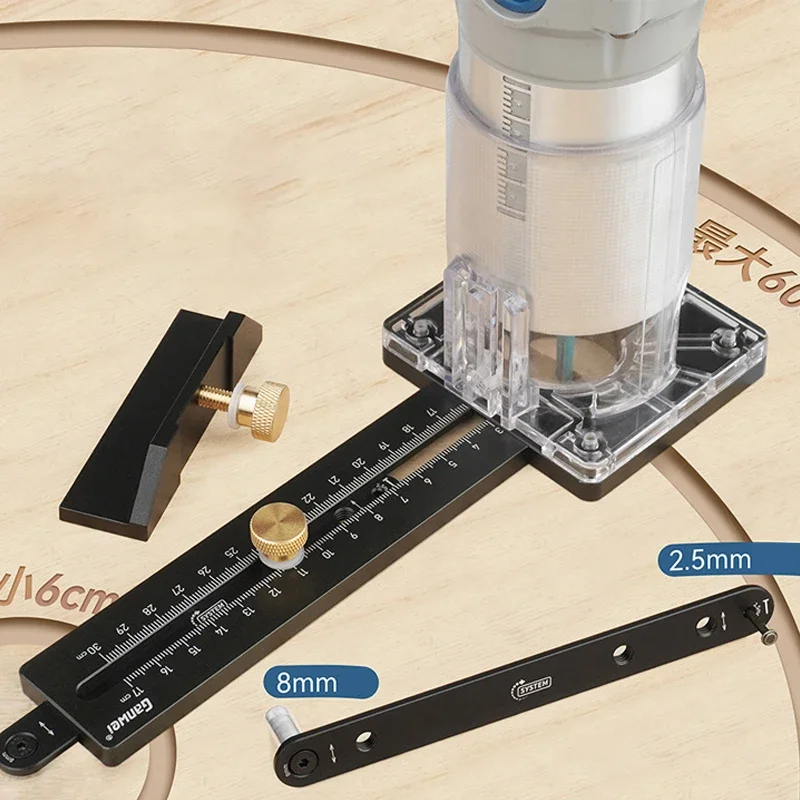 Woodworking Circle Cutting Jig for Electric Trimming Machine Wood Router Milling Circle Slotting Base DIY Tools with Scale Fence