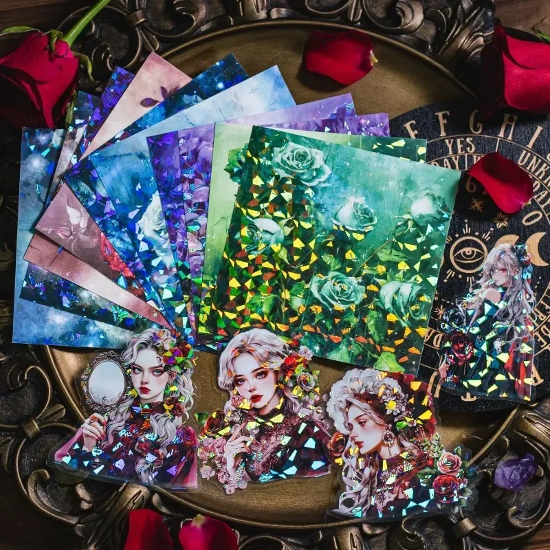 14Pcs PET Sticker Night Goddess Shell Light Character Handbook Material Sticker School Supplies Scrapbook cut 132*109mm