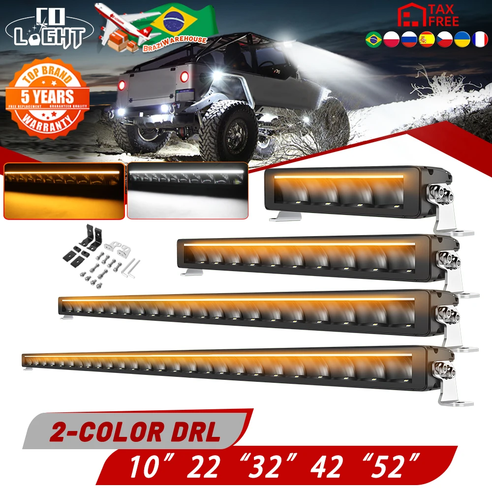 CO LIGHT-Barra de luz LED de 52 pulgadas, 12V, 4x4, fila única, haz combinado de inundación, DRL, luz de trabajo todoterreno, 24V para ATV, SUV,