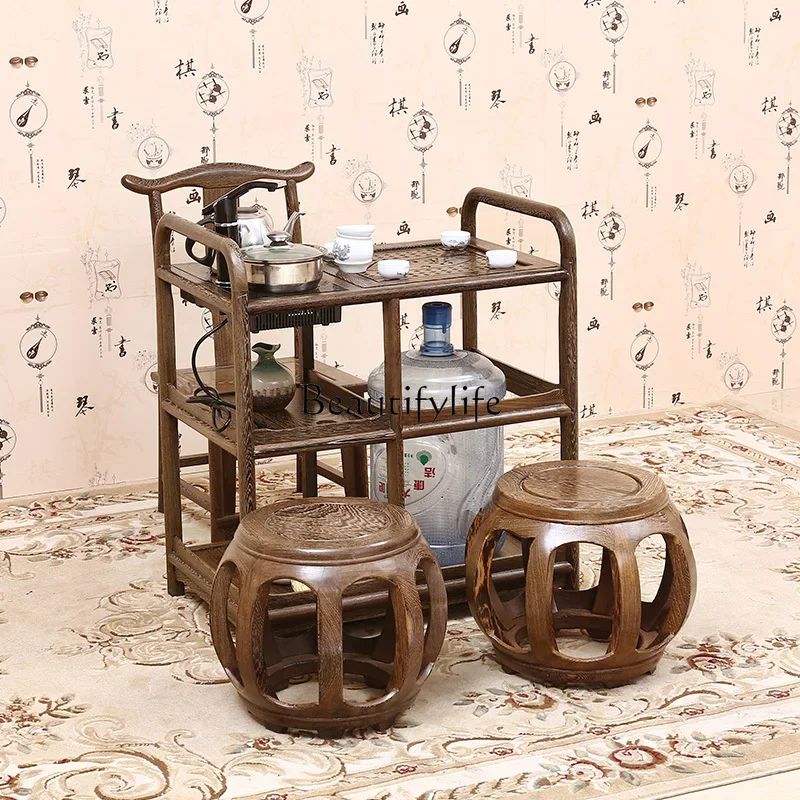 

Whole house furniture Rosewood Furniture Storage Rack Trolley Tea Cart Mobile Tea Tray Tea Table Side Cabinet