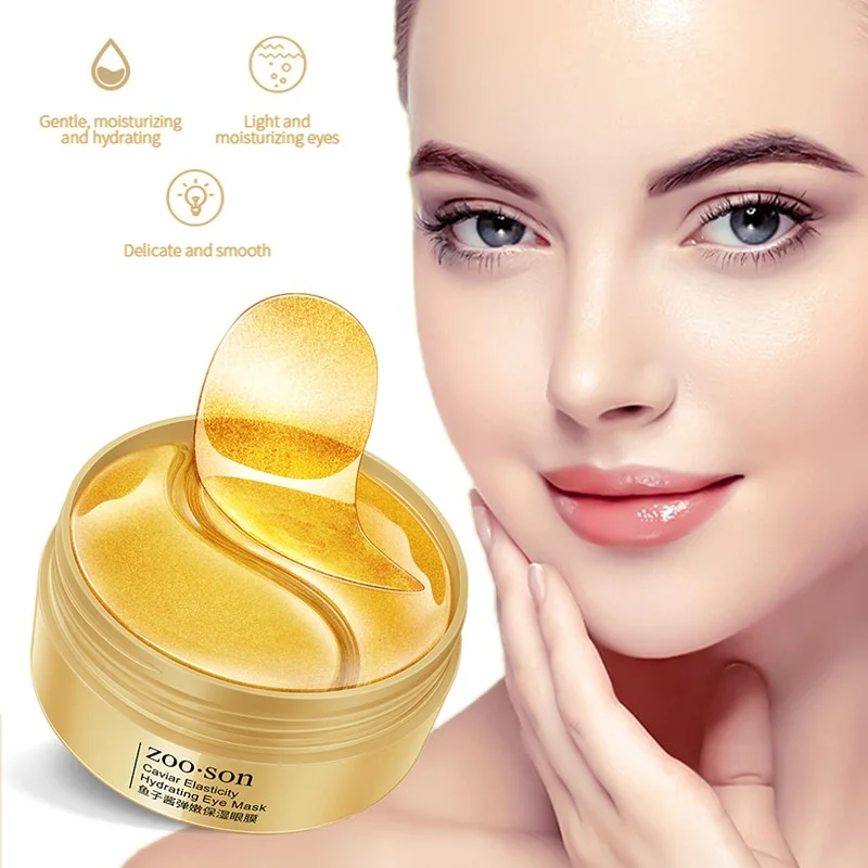 60PC Gold Caviar Moisturizing Crystal Collagen Eye Mask Anti-Wrinkle Anti Aging Eye Skin Care Patch Dilute Fine Lines Mask