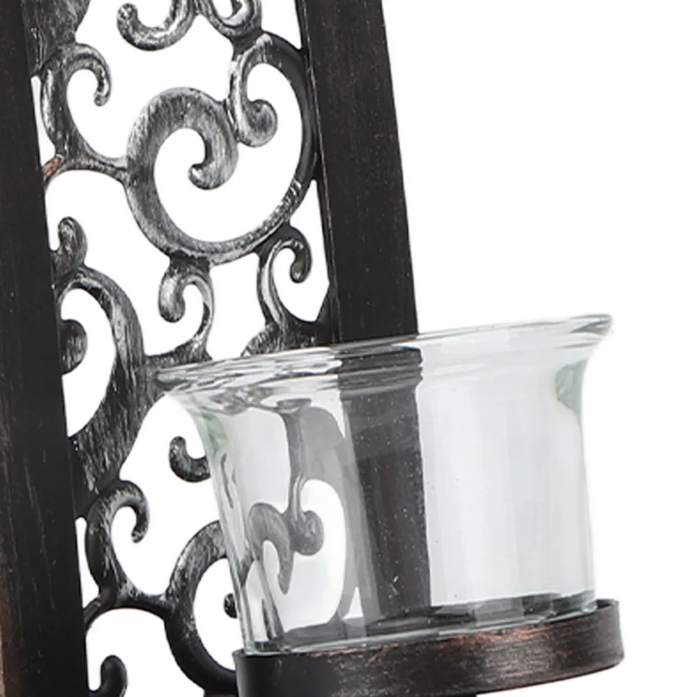 2pcs Durable Iron Wall Candle Holder Balck 14.2x2.8x3.5in Wall Candle Sconce Hanging Design Iron Wall Art Decorations For Home