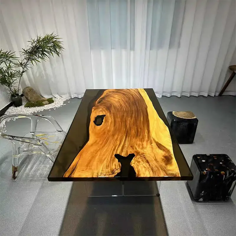 South American walnut resin table dining rain wood coffee table whole board desk 180-80-5