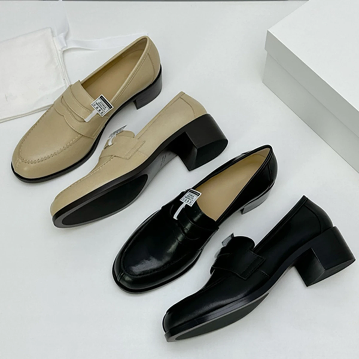 

Jenny&Dave 2026 British Fashion Women's Genuine Leather Shoes High Heels Loafers Minimalist Commuting Casual Women's 5.5cm Heels