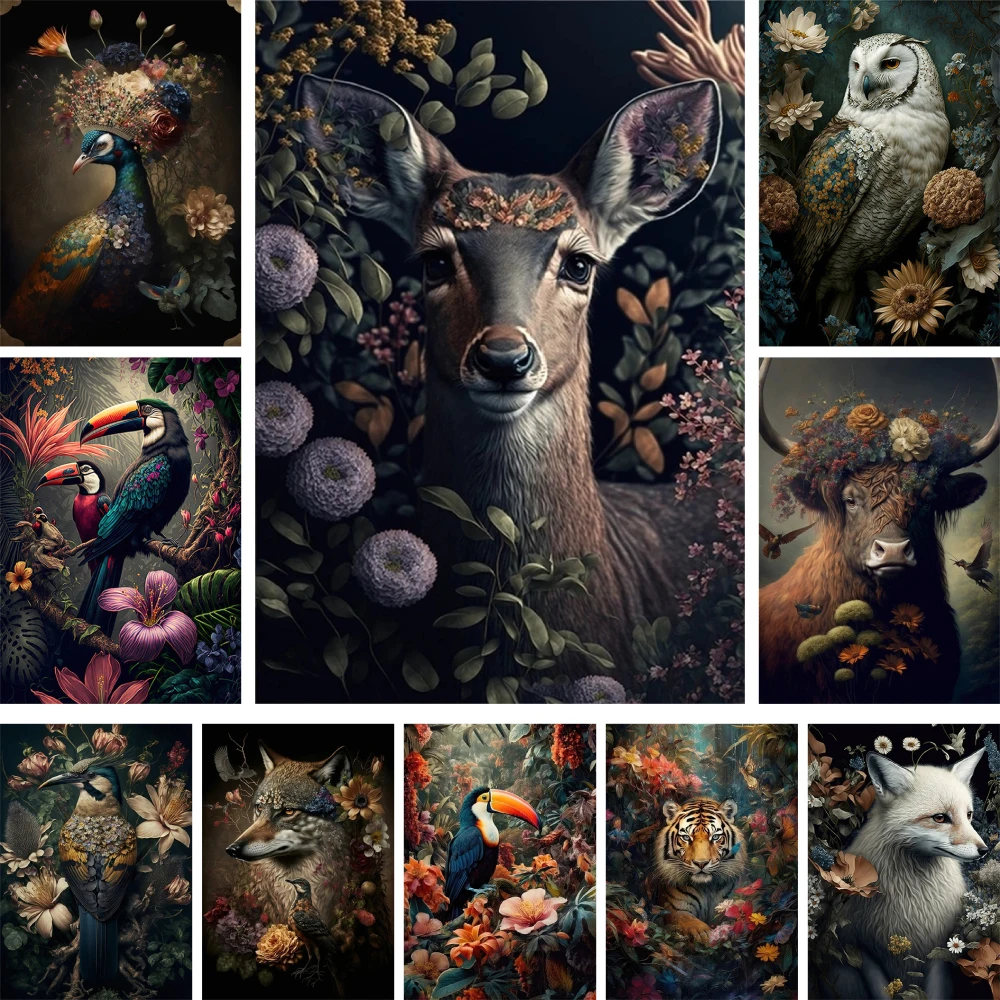 Tierblumen, Tiger, Eule, bedruckt, Kreuzstichmuster, Stickerei, Hobby, Handarbeit, Handarbeit, Nähen, gestempelt, Großhandelsförderungen