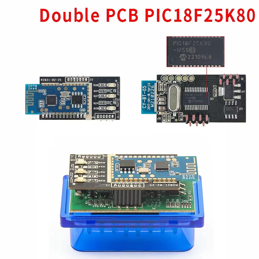 Double PCB Mini ELM327 V 1.5 Car Diagnostic Scanner OBD OBD2 Bluetooth V 1 5 PIC18F25K80 for Android Supports All OBD2 Protocol