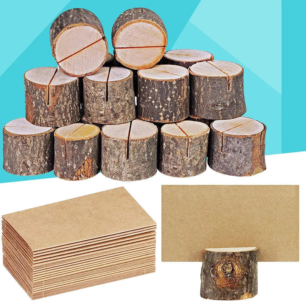 50Pcs Wood Stump Memo Holders Natural Table Number Photo Clip Card Holder Wedding Party Menu Note Stand Rustic Decor