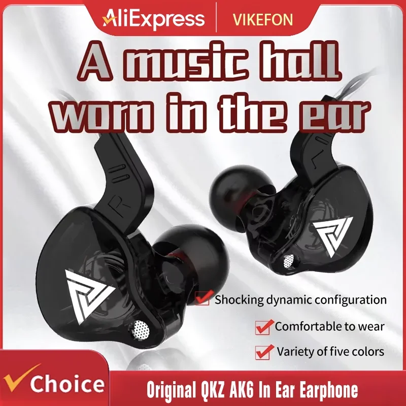 VIKEFON QKZ AK6 이어폰 6 다이나믹 드라이버 유닛 헤드폰 마이크 스테레오 스포츠 HIFI 서브 우퍼 헤드셋 모니터 이어 버드