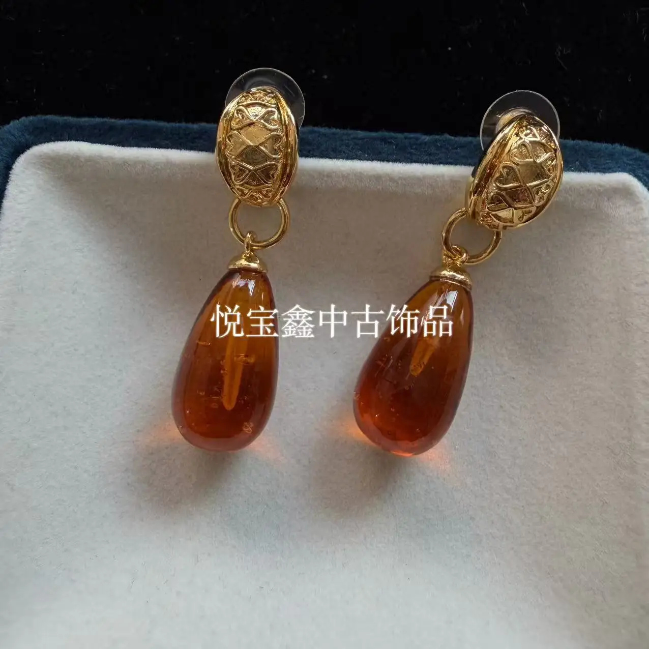 vintag-rhinestone-glass-pendant-plain-gold-stud-earrings-925-silver-needle-earrings-jewelry