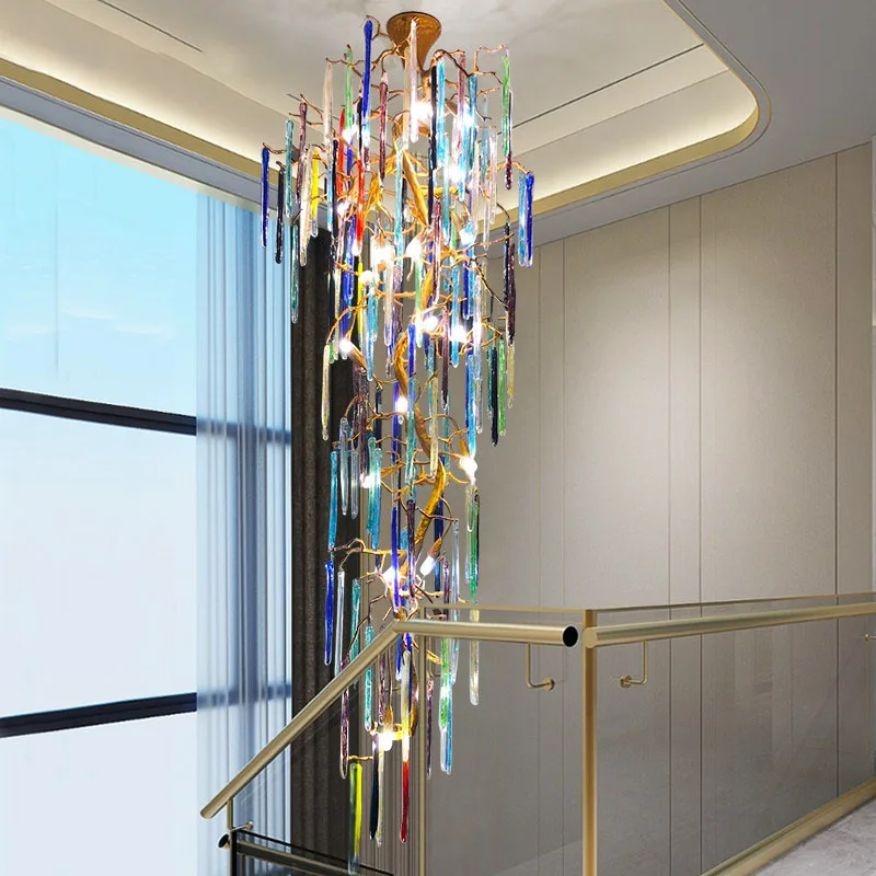 Villa Large Chandelier Hall Modern Living Room Artistic Lighting Fixtures Staircase Crystal Lights Crystal String Pendant Light