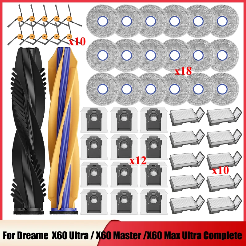 For（Dreame X60 Max Ultra Complete / X60 Ultra / X60 Master）Main brush Side brush HEPA Filter Mop Cloth Dust Bag Accessories ﻿