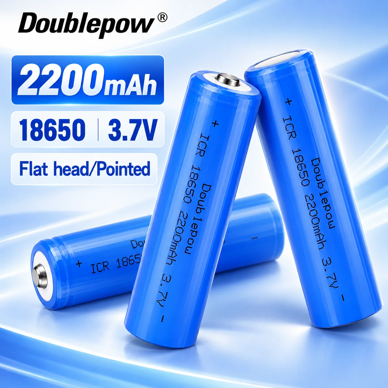 Rechargeable 18650 Li-ion Battery 3.7V 2200mAh ICR Cell for Headlamp, Mini Fan, Laser Pointer and Flashlight Replacement