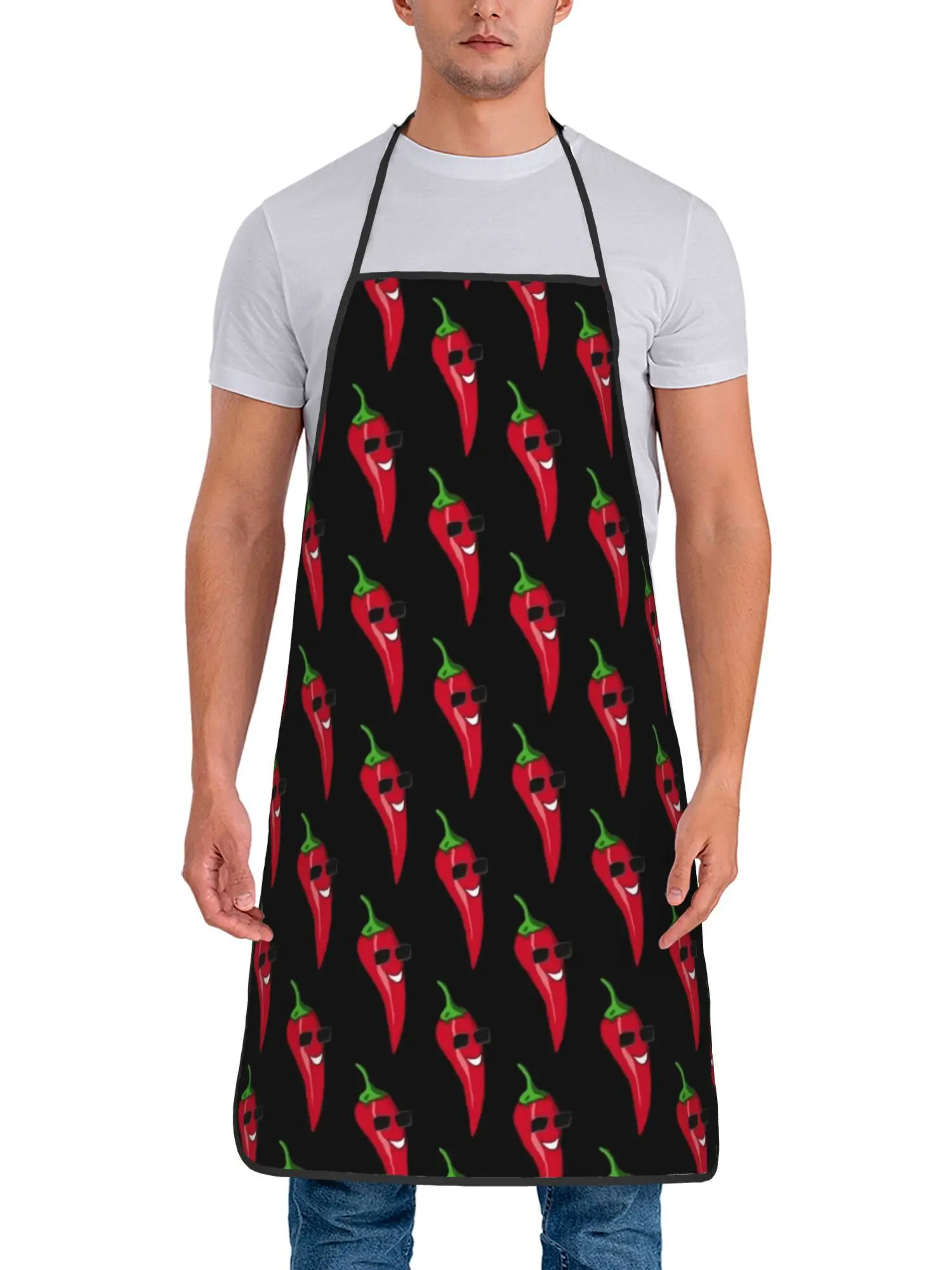 Cartoon Cool Red Chili All Over Print Waterproof Cooking Apron For Grill Master Backyard BBQ Home Kitchen Decorative Gift