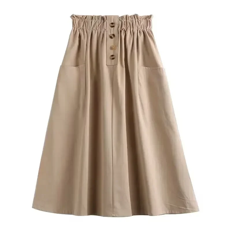 

New Spring Autumn Clothing Cute INS Pocket Khaki Skirts Teenage Girls Casual Cotton Skirt Kids Girls Blue Mid Length Skirts 2025