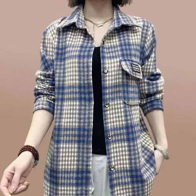 

Винтажные модные весенне-летние пальто, женские клетчатые кардиганы с лацканами и карманами, асимметричные однобортные куртки-кардиганы с длинными рукавами