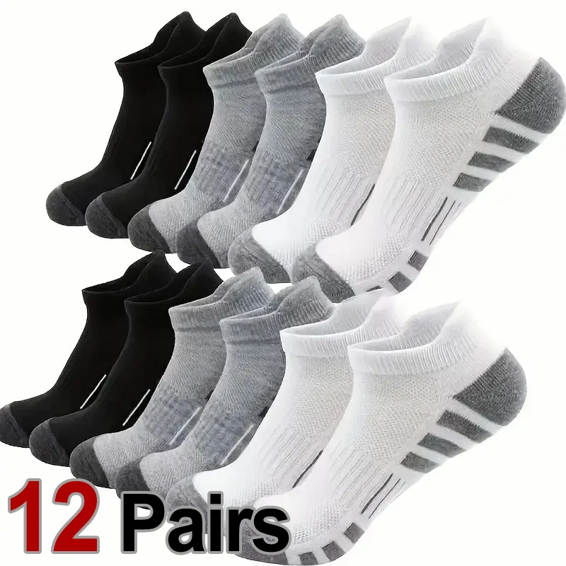 

12 Pairs Men Breathable Sports Ankle Socks Arch Support Design for All Seasons Comfortable Durable Running Fitness Casual Socks