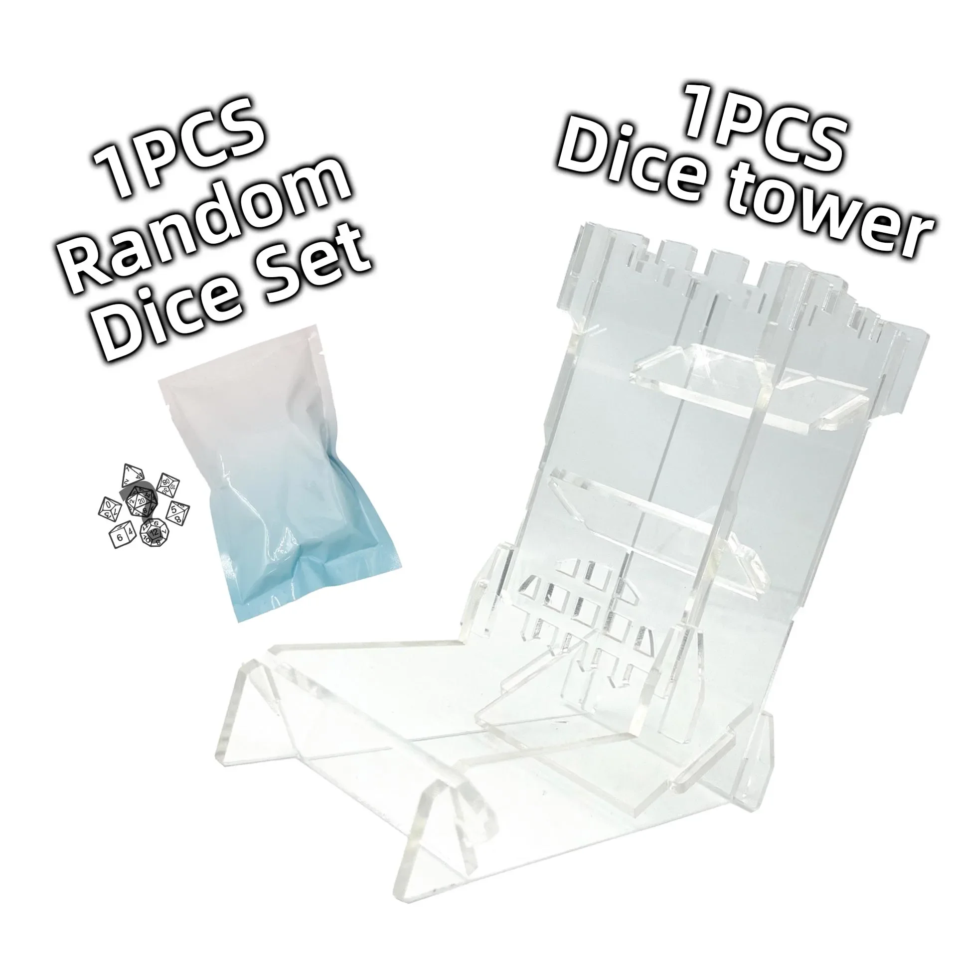 Acrylic Dice Tower Set with 7pcs Random Color Polyhedral DND Dice for Board Games